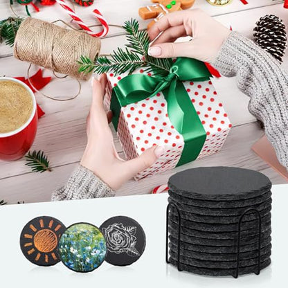 68 Pcs 4 Inch Round Black Slate Coasters Bulk for Laser Engraving | Natural Slate Stone Coasters, Laser Engraving Blanks, Anti-scratch Bottom, DIY Craft, for Office Bar Home Dinner Table Decor - size: 68 Round Coasters