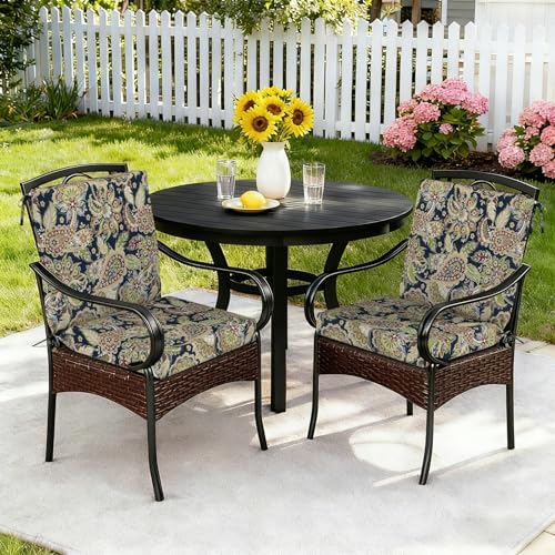 DYTXIII Outdoor Midback Chair Cushions Set of 2-20"x17" Water Repellent & Fade-Resistant Patio Seat Cushions with High-Resiliency Foam, Non-Slip Ties for Dining, Balcony Furniture-Paisley Sapphire - color: Paisley Sapphire