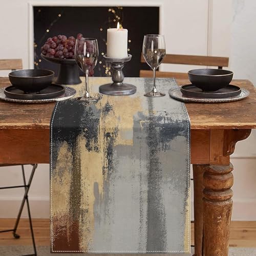 Emvency Table Runner, 13x72 Inch, Abstract Modern Gold | Textured Artistic Dining Decor for Kitchen Coffee Table Family Dinners Holiday Parties Wedding Events Decor - color: Gold Foil Grey Abstract, size: 13x72