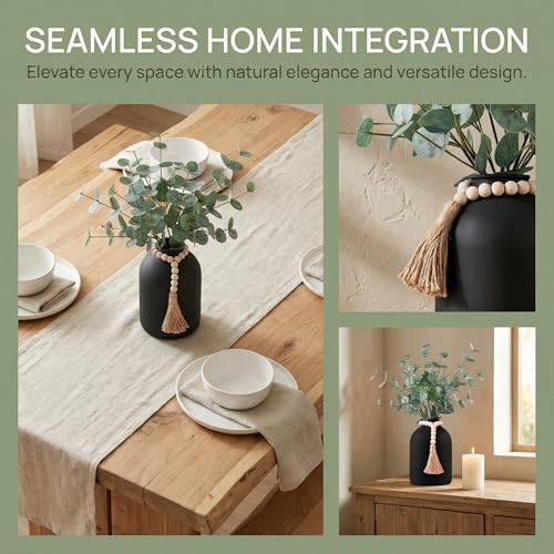 6 Pcs Artificial Eucalyptus Stems in Large Black Vase ,18" Artificial Greenery Stems Centerpieces Fake Eucalyptus Stems 9 in Tall Vase Home Decor Coffee Table Kitchen Table Centerpieces Decor (Black)