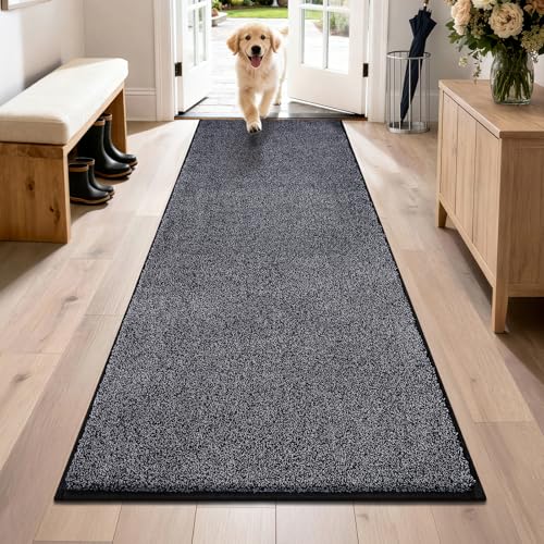 PURRUGS Hallway Runner Rug, 31.5" x 70", Bluish Grey-Black | Machine Washable, Non-Slip, Waterproof TPR Backing, Super Absorbent, Low Profile, For Hallway, Kitchen, and Entryway - color: Bluish Grey-black, size: 31.5" X 70"