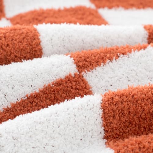 Carriediosa Checkered Throw Blanket 50x60, 400GSM Ultra Soft Microfiber | Rust, Fuzzy Fluffy Cozy Plush Knit Knitted Plaid Checker, Lightweight Cute Preppy Fall Blankets & Throws for Couch, Bed - color: Check - Rust, size: 50" X 60"