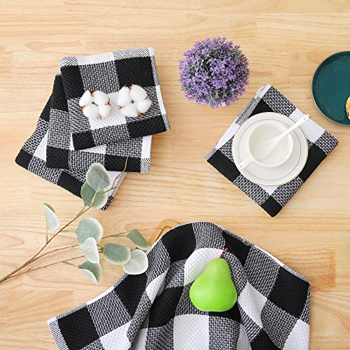 Homaxy 100% Cotton Check 8 Pack Dish Cloths, 12" x 12", White & Black | Waffle Weave, Plaid, Super Soft and Absorbent Dish Rags, Quick Drying, Multi-Purpose - color: White & Black, size: 12 x 12 - 8 Pack