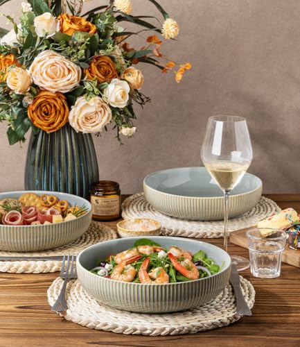 8.5" Ceramic Pasta Bowls Set of 4, Salad Bowls | Versatile Serving Bowls for Pasta, Salad, Fruit & Noodles, Housewarming & Wedding Gift, Desert Sage - color: Desert Sage, size: 8.5 Inch