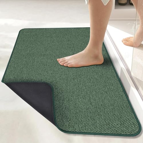 Bath Mat,Ultra Thin Bathroom Runner Rugs,Large Bath Mats for Bathroom,Quick Dry,Non-Slip,Machine Washable,Low Pile,Bath Rug,Shower Outside,Sink,Home Decor Accessories.Green,1'5"x2'11"（17x35inch） - color: Green, size: 1'5" X 2'11" (Runner)