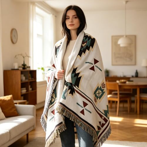 Samboo Mexican Blanket 50×60 Inch, Boho Native American Woven Throw Blanket for Couch Sofa Bed Camping Picnic Beach, Soft Lightweight Durable Machine Washable Decorative Blanket with Tassels