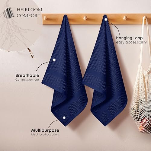 12 Pack Blue Waffle Weave Kitchen Towels, 16x26 Inches, 100% Cotton Dishcloth Set, Super Absorbent, Quick Dry, Soft Hand Towels for Drying Dishes, Cleaning, Durable, Indigo Blue - color: Indigo Blue, style: 12 Pack