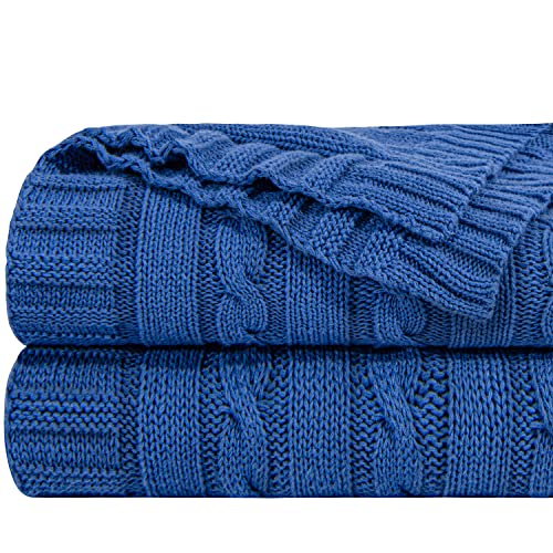 NTBAY Cotton Cable Knit Throw Blanket, 51 x 67, Cobalt Blue | 100% Cotton Cable Knit Throw with Breathable, Lightweight Cnstruction for Sofa, Bed, Reading, and Decorative Layering - color: Cobalt Blue, size: Throw(51"x67")