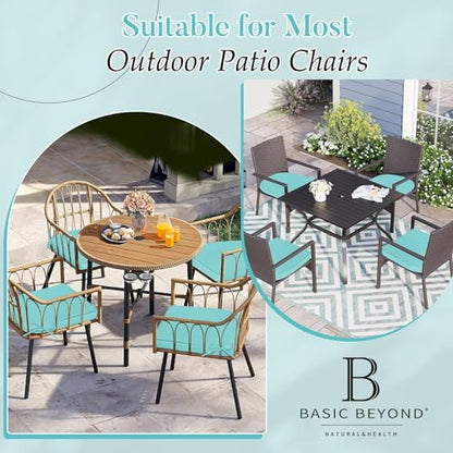 Basic Beyond Outdoor Cushions for Patio Furniture: Waterproof & UV Resistant Outdoor Chair Cushions Set of 4-19 x 19 x 3 Inch Thick Patio Chair Cushions with Adjustable Ties & Handle, Teal - color: Teal