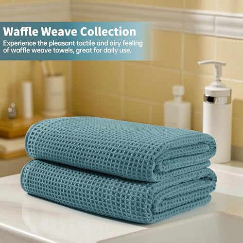 MICROFI Microfiber Waffle Bath Towels, 4 Pieces, Soft, Absorbent, Fast Drying, Lint Free 430 GSM (27''x55''/68.58 cm x139.7 cm) - color: Green