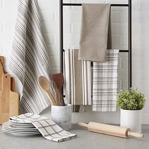 DII Assorted Woven, Kitchen Dishtowel Set, 18x28, Brown, 5 Piece - color: Brown