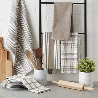 DII Assorted Woven, Kitchen Dishtowel Set, 18x28, Brown, 5 Piece - color: Brown