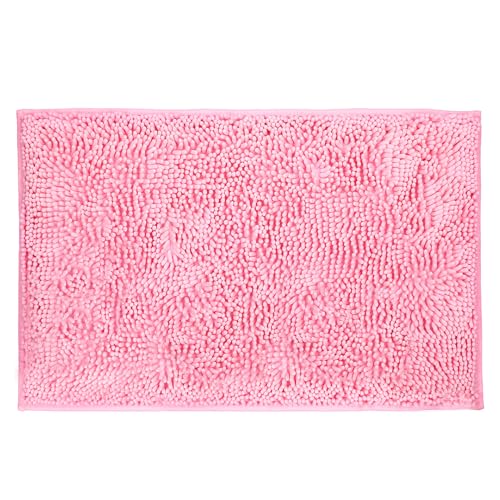 LanYunUmi Rugs for Bathroom Slip-Resistant Shag Chenille Bath Mat Extra Soft and Absorbent Rug Shower Room Machine-Washable Fast Dry（Pink 17"x24"） - color: Pink, size: 17"x24"