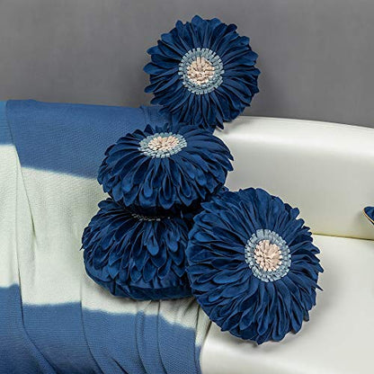 JWH Flower Velvet Throw Pillow Covers Aeshtetic Decorative 3D Sunflower Accent Pillow Case Round Pillowcase Handmade Cushion for Living Room Bed Couch Home 12 Inch Navy Blue