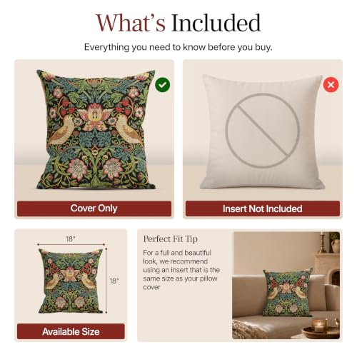 William Morris Strawberry Thief A Black Tapestry Throw Pillow Cover 18 x 18 - color: Black Strawberry Thief I