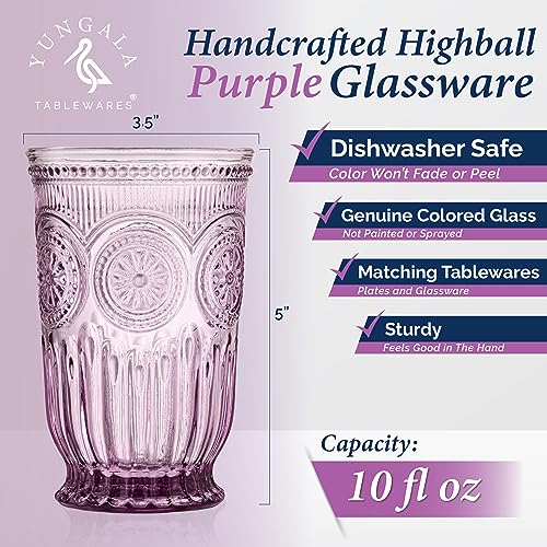 Purple Highball Glasses Set of 6 — 10 oz Tall Drinking Glasses - color: Purple, size: Tall
