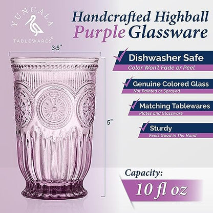 Purple Highball Glasses Set of 6 — 10 oz Tall Drinking Glasses - color: Purple, size: Tall