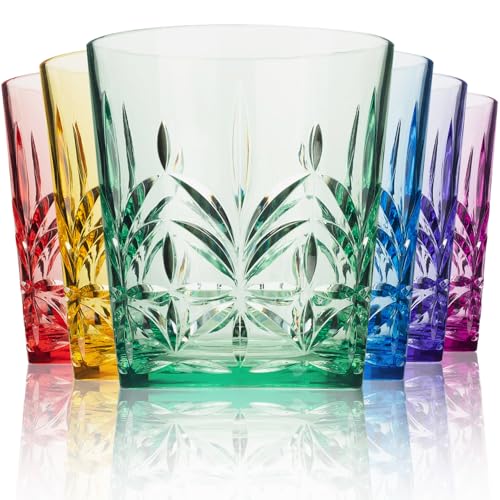 Bravario Royal Plastic Drinking Glasses,13 oz Set of 6, Plastic Cups Reusable Dishwasher Safe, Premium Juice & Water Tumblers for Home Kitchen Pool Party, Great Gift, BPA-Free Durable Mixed Colors - size: Short, Set of 6