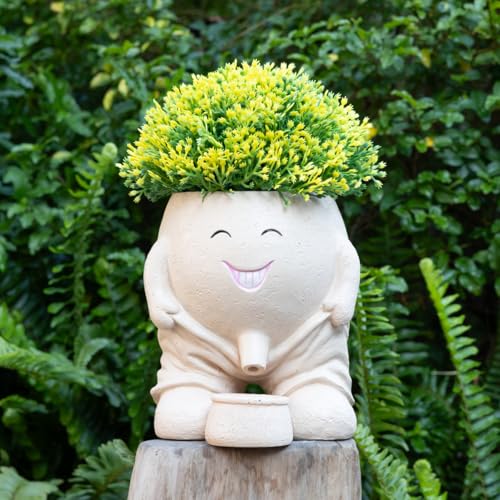 Smiling Plant Pot with Drainage Hole, Face Flower Pot Fun Head Planters for Plants for Indoor Outdoor Décor, Funny Resin Succulent Plant Pot Gift for Friends & Family Khaki - color: Khaki-a