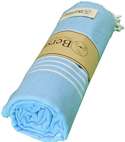 Bersuse Towels Anatolia XL Beach Blanket Throw Blanket Turkish Towel 100% Cotton Extra-Large Quick-Dry Lightweight Premium Peshtemal Towel - 61x82 Inches, Blue - color: Blue