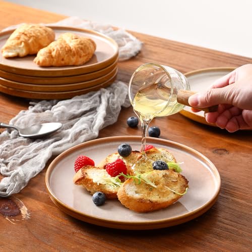 vicrays Ceramic Salad Plates Set - Porcelain 8 Inch Flat Dessert Appetizer Plate for Lunch Home Party Restaurant - Scratch Resistant Microwave Oven and Dishwasher Safe - Set of 6 (Beige) - color: Beige