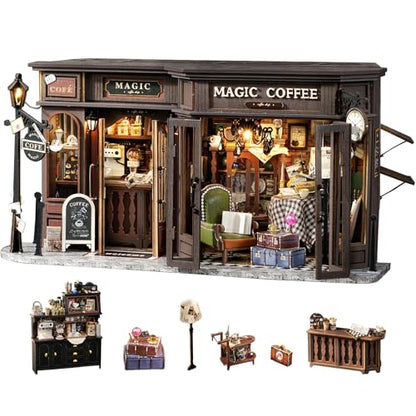 DIY Magic Miniature Dollhouse Kit Halloween | Mini Scene 3D Wooden Puzzles for Adults Tiny House Gifts for Women Teenagers(Magic Coffee) - style: Magic Coffee
