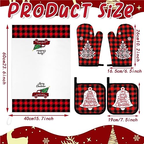 Bencailor 6 Pcs Christmas Kitchen Set Christmas Tree Kitchen Towels Oven Mitts and Pot Holders Set Dish Towel Heat Resistant Oven Mitts for Xmas Decor Cooking Baking Grilling(Truck) - style: Truck