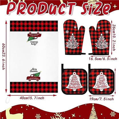 Bencailor 6 Pcs Christmas Kitchen Set Christmas Tree Kitchen Towels Oven Mitts and Pot Holders Set Dish Towel Heat Resistant Oven Mitts for Xmas Decor Cooking Baking Grilling(Truck) - style: Truck