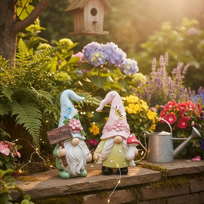 Cute 2 PCS Gnomes Statues Decor, Resin Figurines and Sculpture Décor, for Indoor Outdoor Yard Lawn Garden Home Patio Farmhouse Kitchen Table Decoration(Welcome Sign and Mushroom) - style: Welcome Sign and Mushroom-Holding