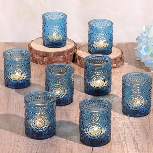 Lanttu 12 Pcs Blue Votive Candle Holder 2.1"x2.56" Tealight Candle Holders | for Wedding Table Centerpieces, Birthday Parties, Home Decor and Holiday Decor - color: Blue