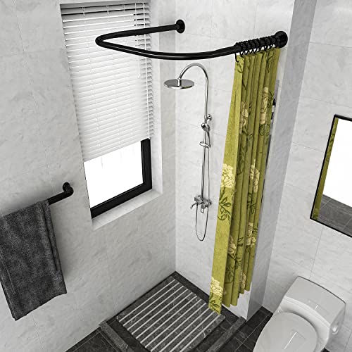 U Shower Curtain Rod Adjustable Stainless Steel U Shaped Rack Drill Free Install for Bathroom, Bathtub, Clothing Store (Black U Shaped, Length on both sides:31.5"-47",Middle width:34.7"-43") - color: Black U, Length on both sides:31.5"-47",Middle width:34