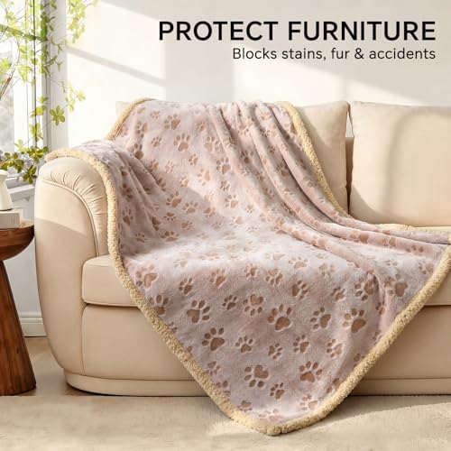 Luciphia Waterproof Pet Blankets Whith Paw Print for Couch Sofa Bed Cover, Liquid Pee Proof Soft Fluffy Dog Blanket Washable, Reversible Furniture Protection Puppy Cat, Khaki, X-Large（85" x 57"） | Soft Print Pet Blanket Washable Pee Proof, Furniture Prote