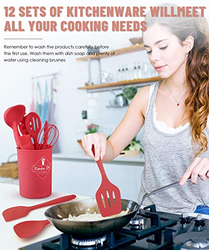 Pranski Kitchen Utensils Set-12 Pieces Silicone Cooking Utensils Set (Dishwasher Safe) 392°F Heat Resistant Spatula Set, Nonstick Cookware | Dishwasher Safe 392°F Heat Resistant Spatula Set Kitchen Utensil Set for Nonstick Cookware,Best Kitchen Tools with