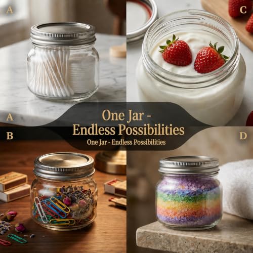 8 oz Mason Jars with Airtight Silver Lids - 4 Pack Small Glass Jars - Thickened Wide Mouth Canning Jars for Spell Jars, Candle Making, Premium Spices & Bathroom Vanity Decor