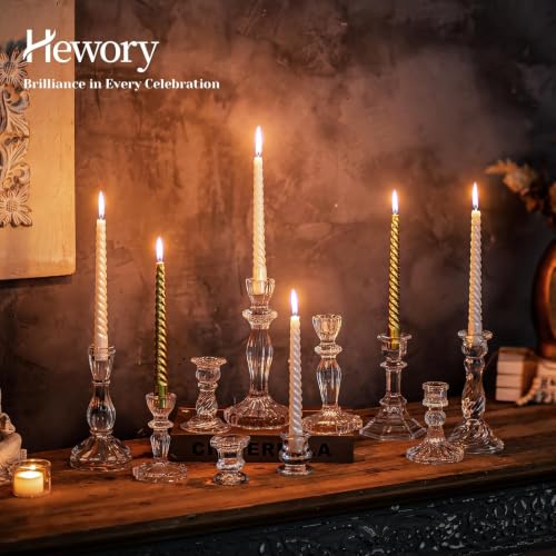 Hewory Crystal Taper Candle Holders: 10PCS Clear Glass Candlestick Holders | For 0.86" Taper Candles, Candle Sticks Holder Decor for Wedding Table Centerpiece Bridal Baby Showers Christmas Decorations