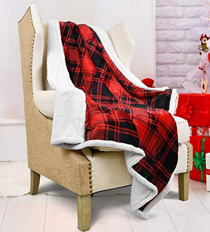 Catalonia Red Plaid Sherpa Fleece Throw Blanket, Reversible Super Soft Warm Comfy Fluffy Snuggly Micro Plush Throws for Bedding Couch TV 60"x50" Buffalo Valentine's Day Gift - color: Buffalo Plaid