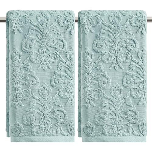 Artoid Mode 2 Pcs Blue 3D Vintage Floral Hand Towels for Bathroom, 100% Cotton Soft Absorbent Bathroom Decor Towels, 13.7 x 29.5 Inch - color: Blue, size: 13.7" x 29.5", 2PCS