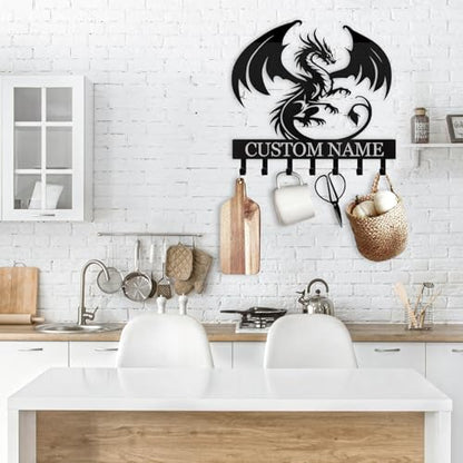 Personalized Metal Key Holder for Wall, Custom Dragon Key Holder Wall Mount | Adhesive Key Rack Hook Organizer, Metal Wall Key Holder, Key Rack Coat Rack for Living Room Bedroom - color: 08 Dragon
