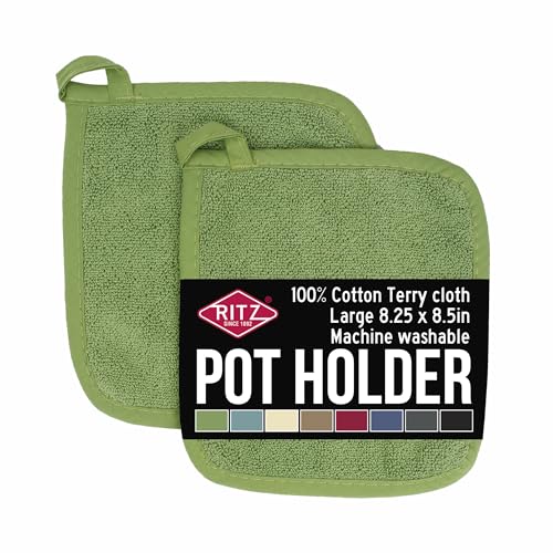 RITZ Terry Potholder & Hot Pad: Unparalleled Heat Resistant, Durable 100% Cotton – Ergonomically Designed for Optimal Grip – Easy-Care Machine Washable – 2-Pack, Cactus - color: Cactus Green, size: 2-Pack
