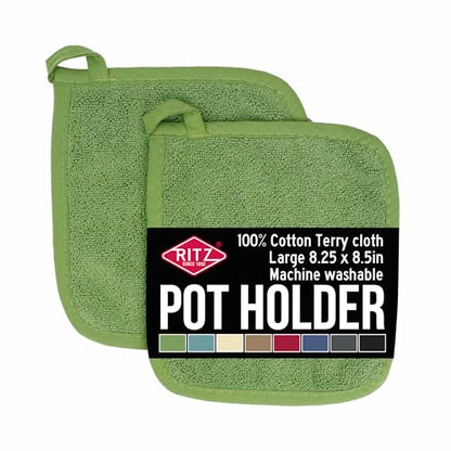 RITZ Terry Potholder & Hot Pad: Unparalleled Heat Resistant, Durable 100% Cotton – Ergonomically Designed for Optimal Grip – Easy-Care Machine Washable – 2-Pack, Cactus - color: Cactus Green, size: 2-Pack