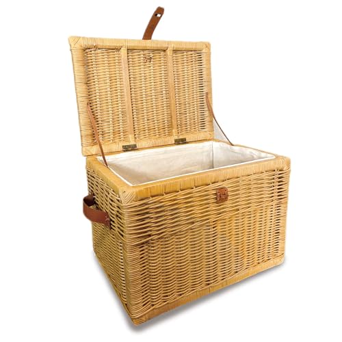 The Basket Lady Deep Wicker Storage Trunk, L, Sandstone | Outside: 24" L x 17" W x 17.5" H | Inside: 22”L x 15”W x 15”H - Handcrafted by artisans from natural rattan - color: Sandstone, size: L