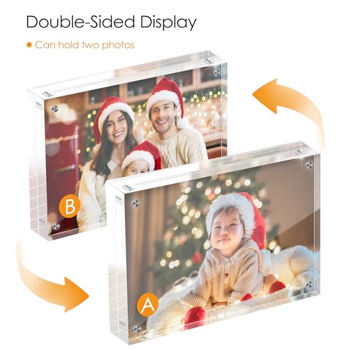 5x7 Acrylic Picture Frame Set of 6, 20mm Thick, Tabletop Display | Double-Sided Transparent Magnetic Frameless Photo Frame, for Office or Home Decor, for Photos, Fits Home, Office - size: 5x7