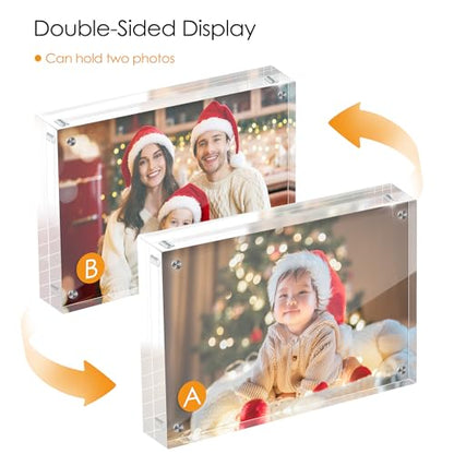 5x7 Acrylic Picture Frame Set of 6, 20mm Thick, Tabletop Display | Double-Sided Transparent Magnetic Frameless Photo Frame, for Office or Home Decor, for Photos, Fits Home, Office - size: 5x7