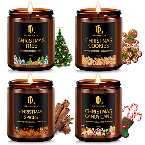 Holiday Candle Set, Scented Candle for Home, 4 Pack Soy Candles Gifts for Women Men, Scents of Christmas Tree/Cookies/Spices/Candy Cane - color: Christmas Tree/Cookies/Spices/Candy Cane, size: 4 Pack