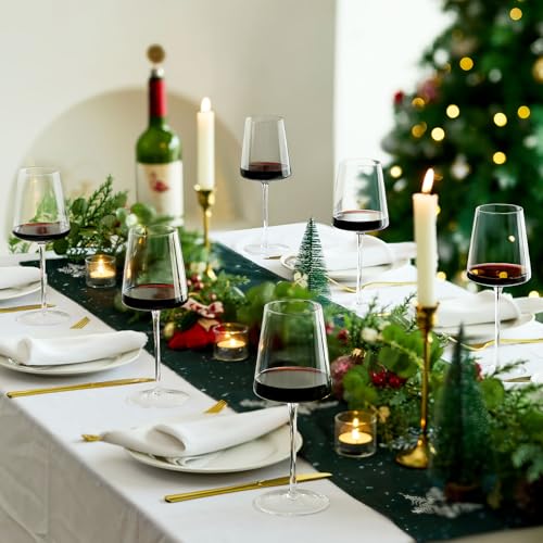White Wine Glasses Set of 6, 13.5oz, Lead-Free, Dishwasher Safe | Hand Blown Crystal, Long Stem, Modern Square Design, Ready to Gift, Wedding Parties Christmas Daily Use - size: 13.5oz - 6 PCS
