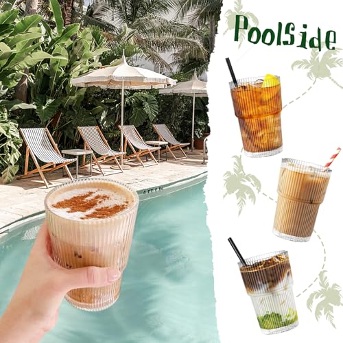 REALWAY 17oz Ribbed Plastic Glasses, Unbreakable Acrylic Drinking Cups – Clear, Reusable, Dishwasher Safe, Stackable Tumblers for Kitchen & Parties – Set of 12 - style: 12pack