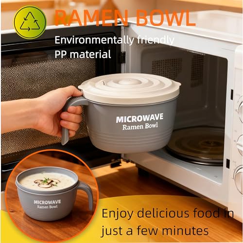Layron Ramen Cooker Bowl - 45 oz Microwaveable Noodle Bowl Ramen in few Minutes- BPA Free and Dishwasher Safe Set with Chopsticks Perfect for Dorm, Small Kitchen, or Officee (grey) - color: Gray
