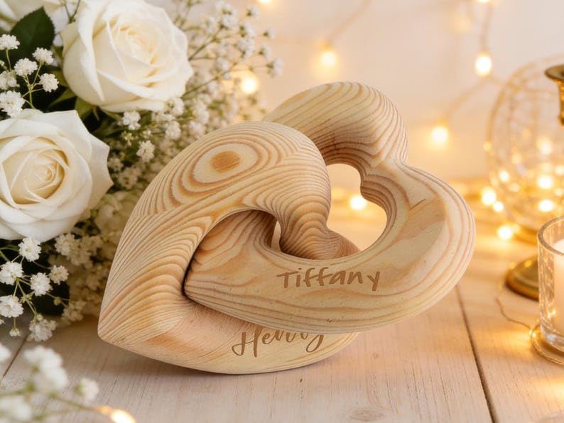 Personalized Interlocking Wooden Hearts, Custom Name Date Engraved Couple Gift, Wedding Anniversary Keepsake, Romantic Decor, Valentine Gift, Bridal Shower Gifts, Engagement Present 6 - color: Design 06