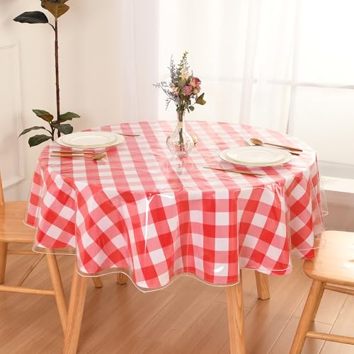 DWCN Round Plastic Table Cloth 70 Inch - 100% Waterproof, Oilproof, Stain Resistant Table Cloth Protector Transparent PVC Vinyl Table Cover for Parties, Dining,Crystal Clear - size: 70" (Round)