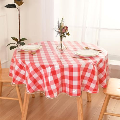 DWCN Round Plastic Table Cloth 70 Inch - 100% Waterproof, Oilproof, Stain Resistant Table Cloth Protector Transparent PVC Vinyl Table Cover for Parties, Dining,Crystal Clear - size: 70" (Round)